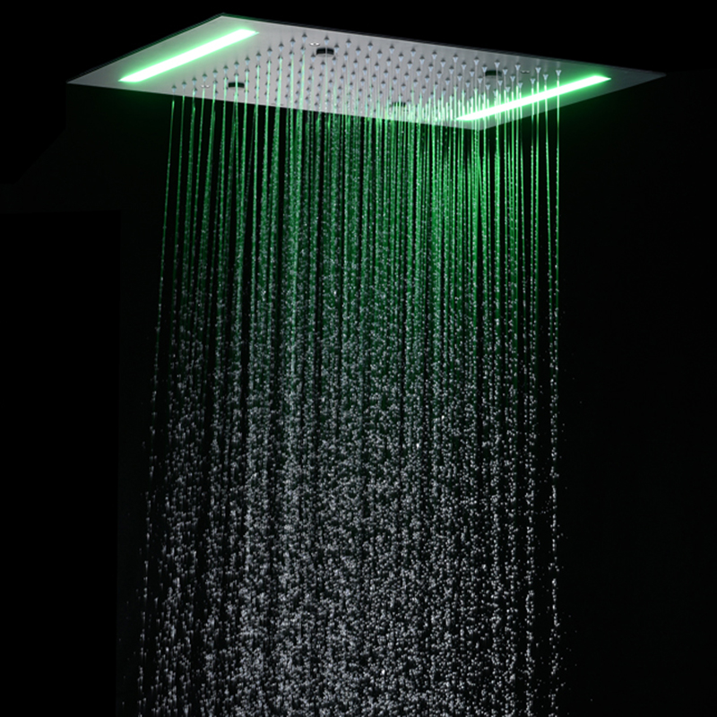 Chuveiro de chuva preto fosco 50x36 cm torneira de chuveiro 7 cores led banheiro escondido bifuncional atomização de chuva