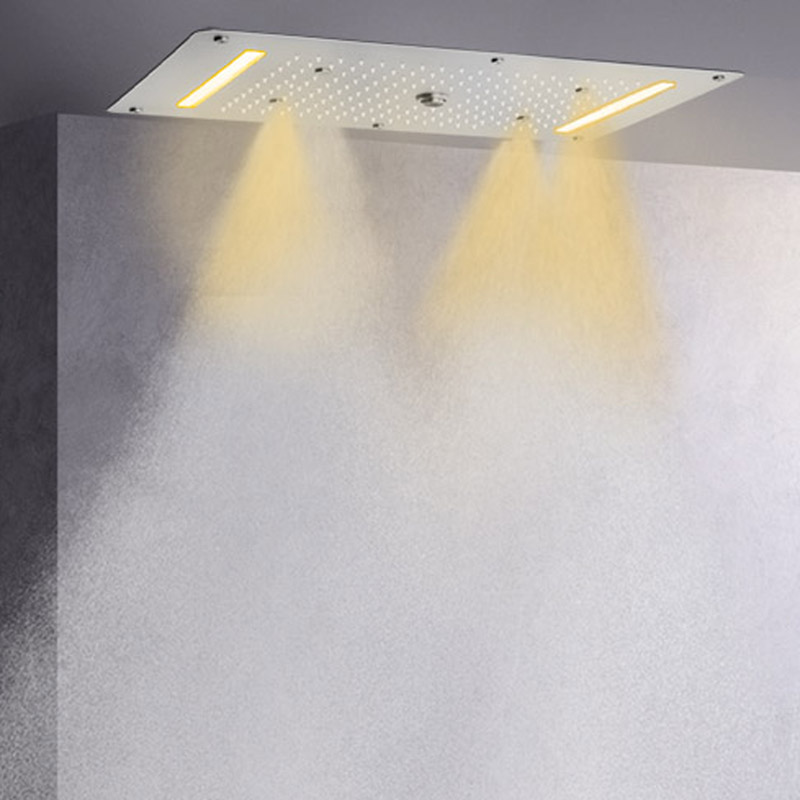 Níquel escovado 70X38 CM LED Torneiras de chuveiro Banheiro Cachoeira Chuvas Atomização Bolha Chuveiro multifuncional