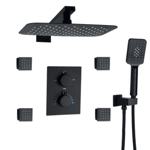 Misturador de chuveiro preto fosco contemporâneo 30x20 cm cabeça de chuveiro termostática com sistema de chuveiro portátil de latão preto