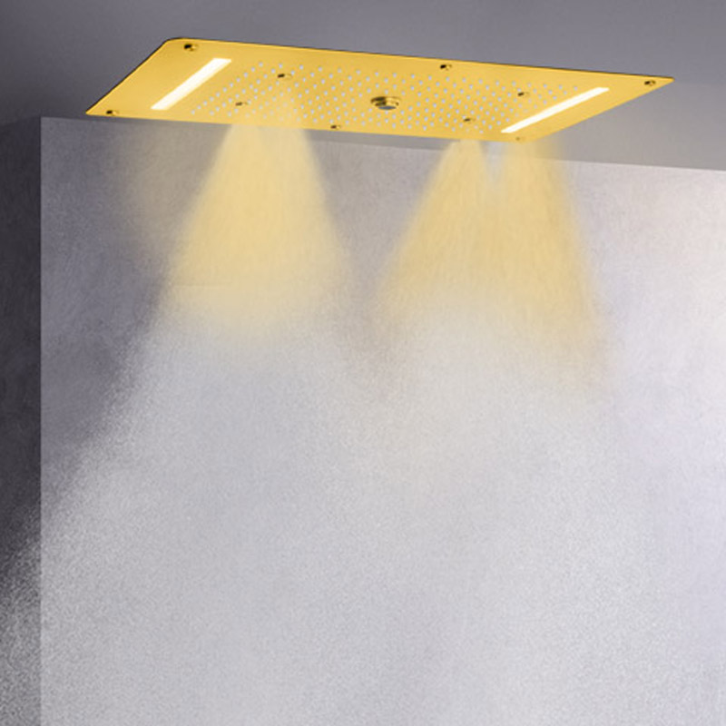 Luxo escovado ouro cabeça de chuveiro 70x38 cm led banheiro massagem chuveiro cachoeira chuvas atomização bolha
