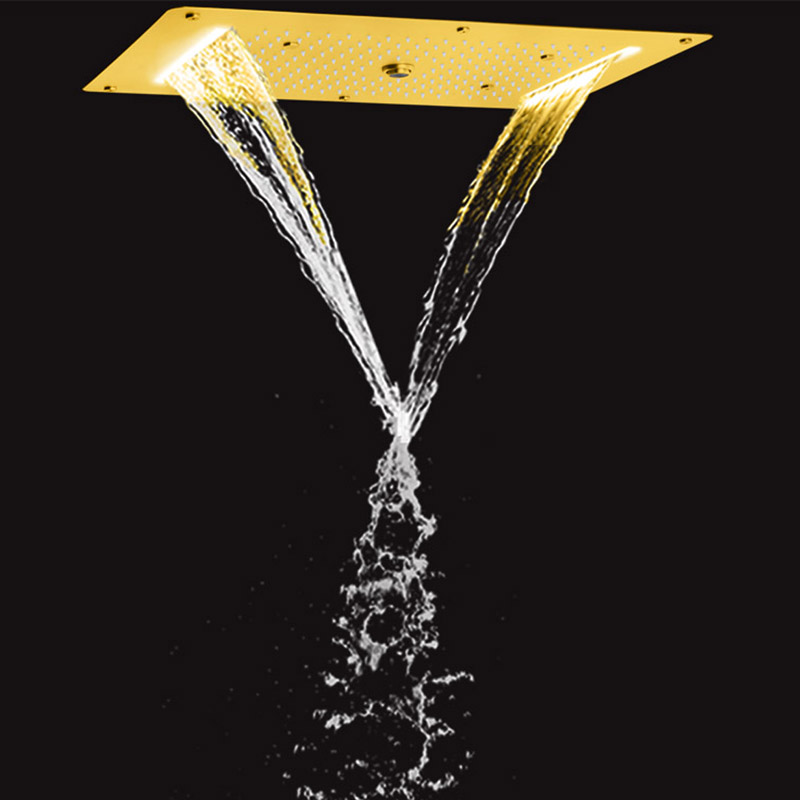 Misturador de chuveiro de ouro escovado 70X38 CM LED Luxo Banheiro Multifuncional Cachoeira Chuvas Bolha Atomizadora