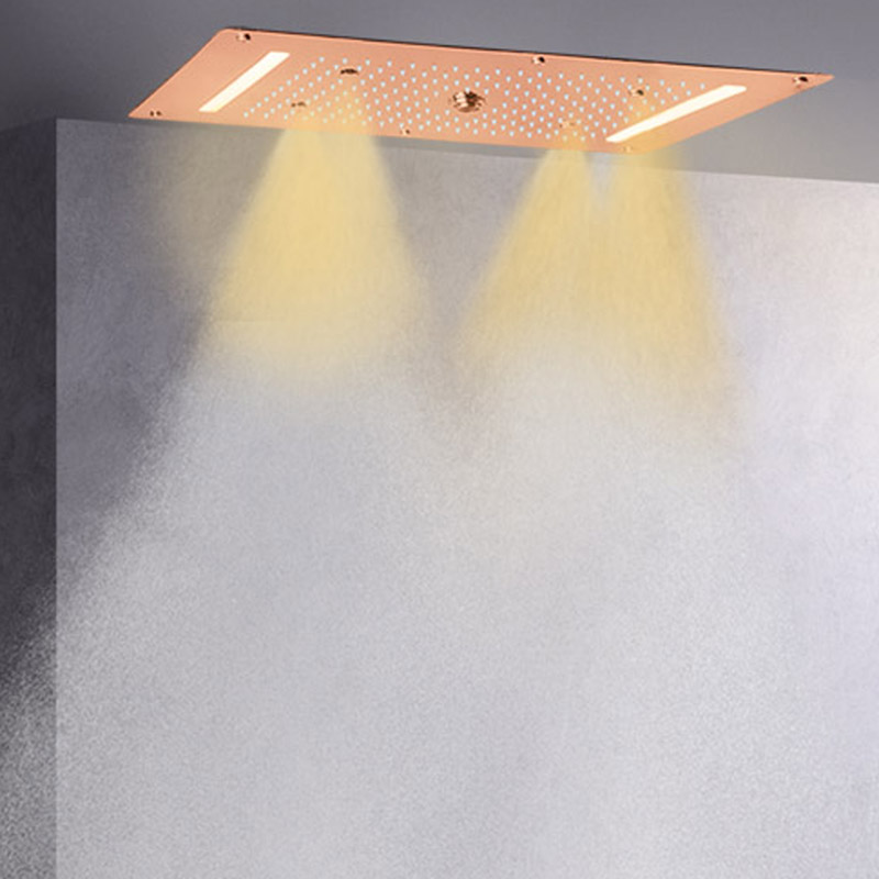 Cabeça de chuveiro de ouro rosa 70X38 CM LED Banheiro Cachoeira Chuvas Atomização Bolha Massagem Chuveiro