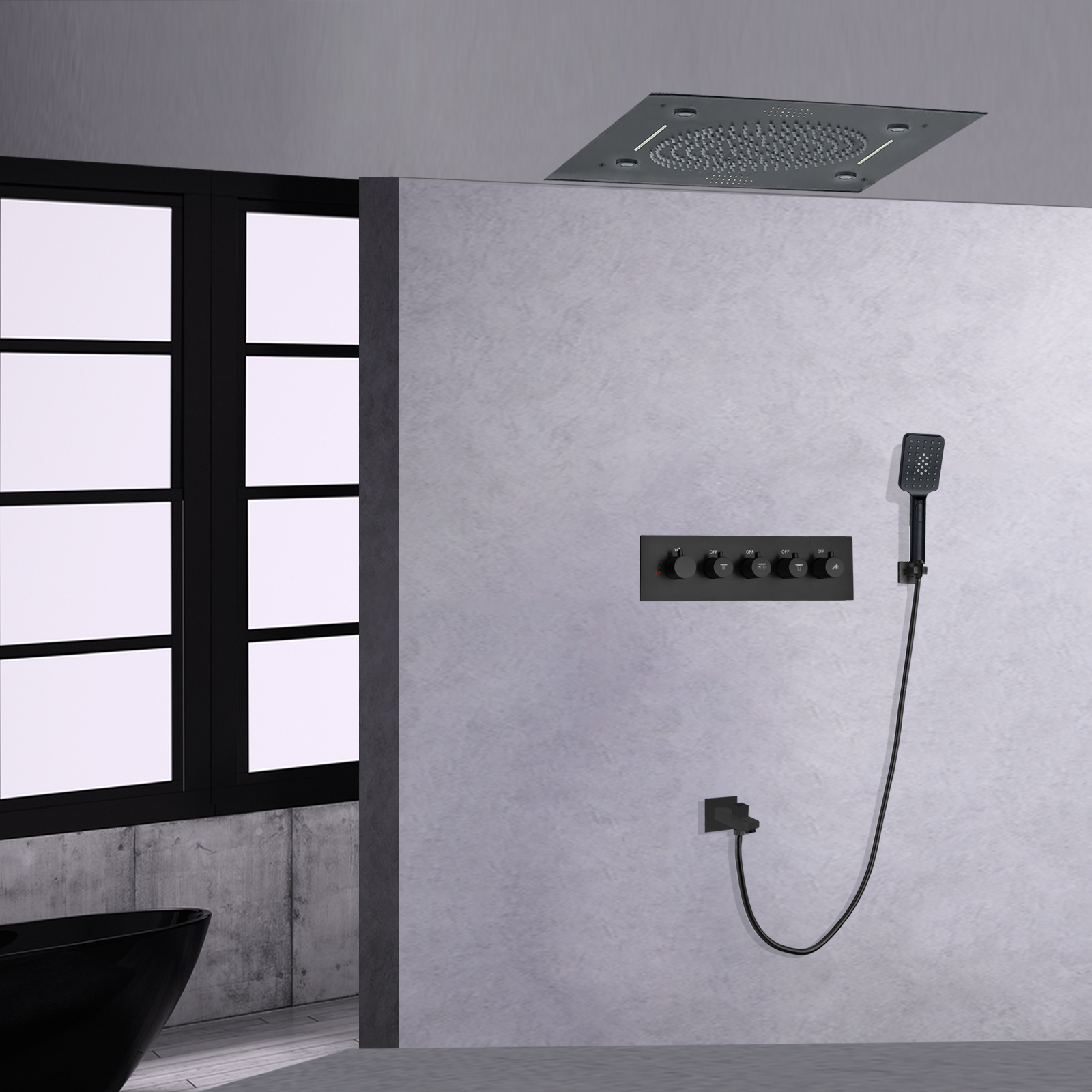 Banheiro termostático 24 Polegada conjunto de chuveiro teto escondido chuvas 304sus cachoeira música led cabeça chuveiro para massagem conjunto