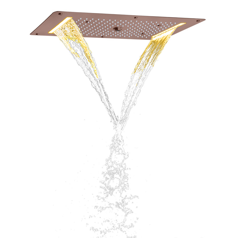 Estilo europeu marrom torneiras de chuveiro 70x38 cm led banheiro massagem chuveiro cachoeira chuvas atomização bolha