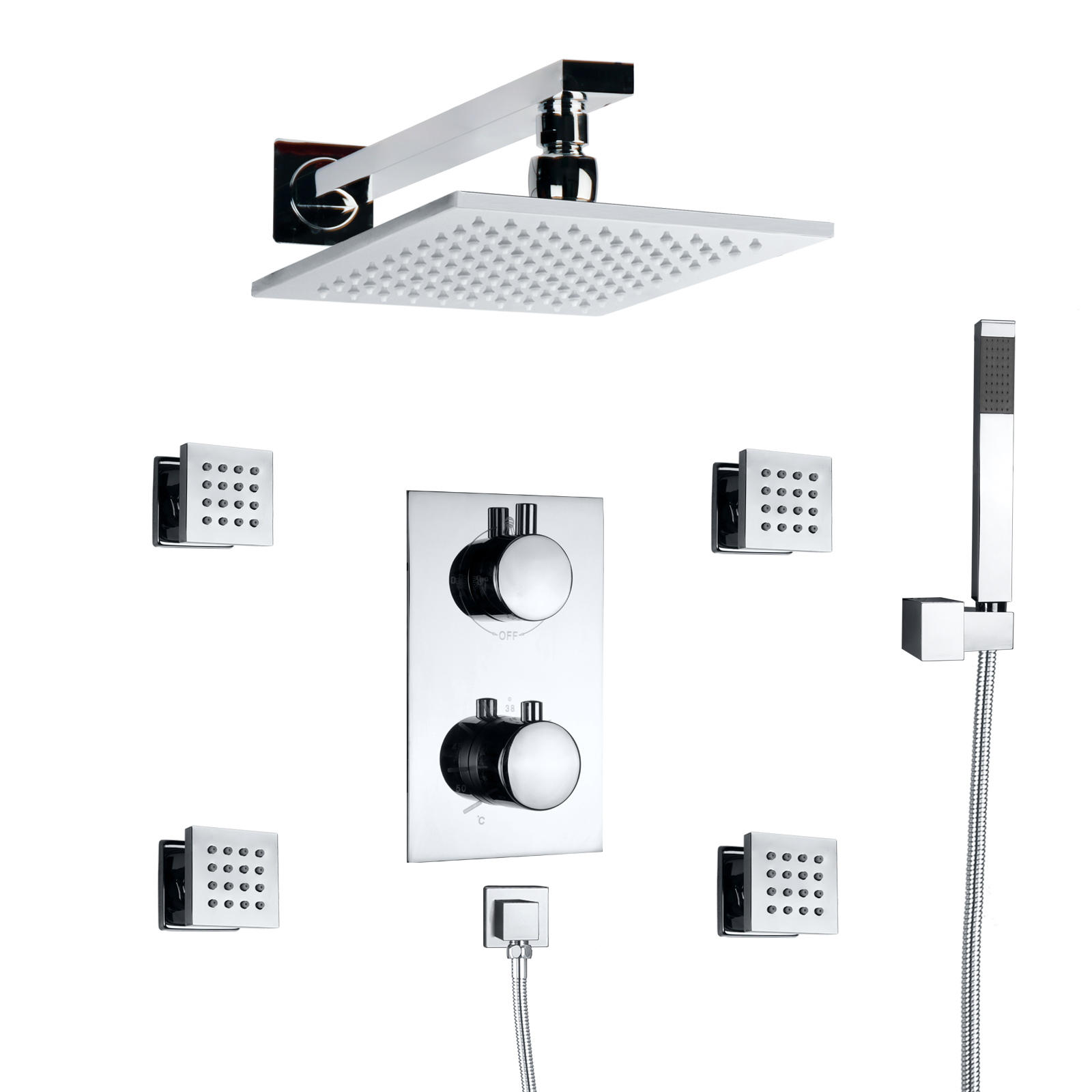 Sistema de chuveiro termostático polido cromado para móveis de banheiro LED 7 Chuvas coloridas escondidas
