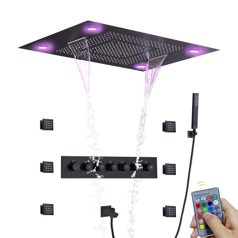 Banheiro de luxo 600*800mm led multifuncional termostática misturador chuva cortina cachoeira névoa spray lateral chuvas chuveiro conjunto