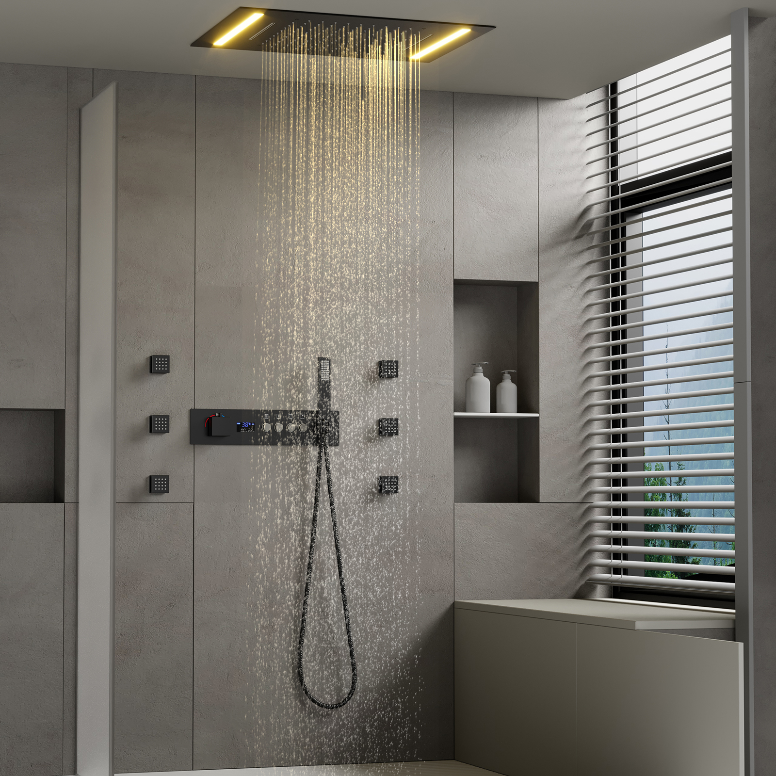 Banheiro moderno led cabeça de chuveiro 500*360mm chuveiro chuva cachoeira tipo teto termostática conjunto válvula chuveiro