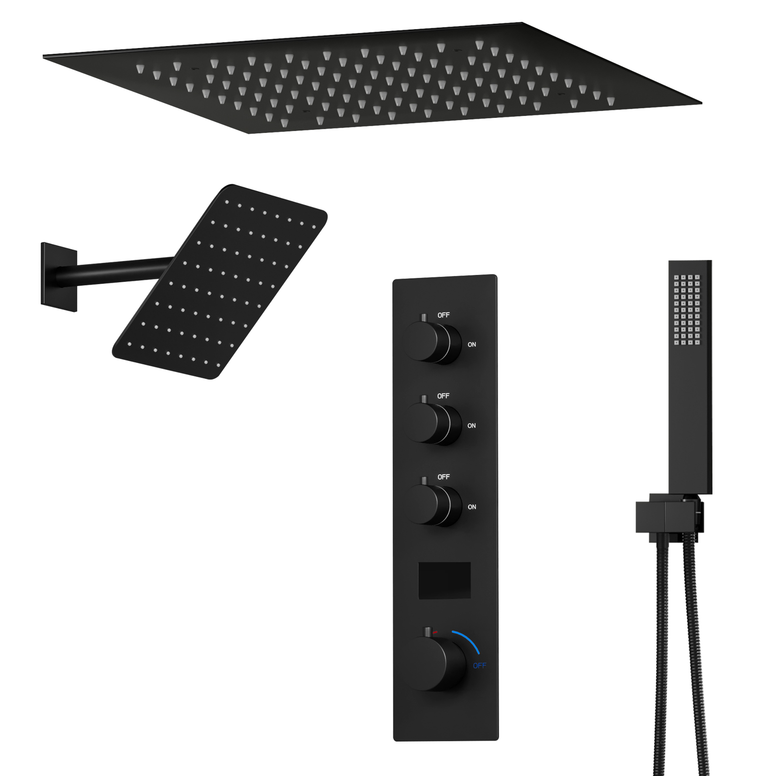 Banheiro de luxo quadrado led preto chuveiro conjunto chuva névoa termostática sistema chuveiro teto