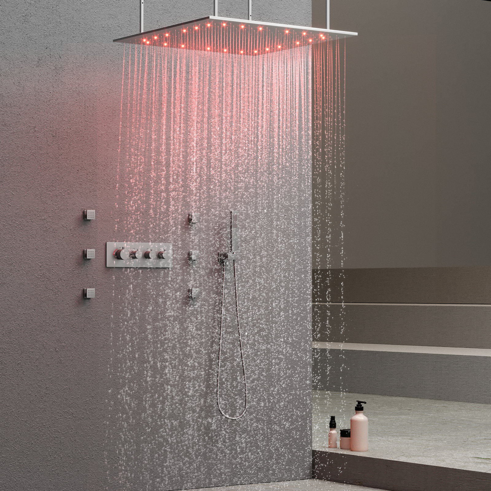 Chuveiro de chuva termostato multi-função led sistema de chuveiro conjunto misturador torneira do chuveiro conjunto