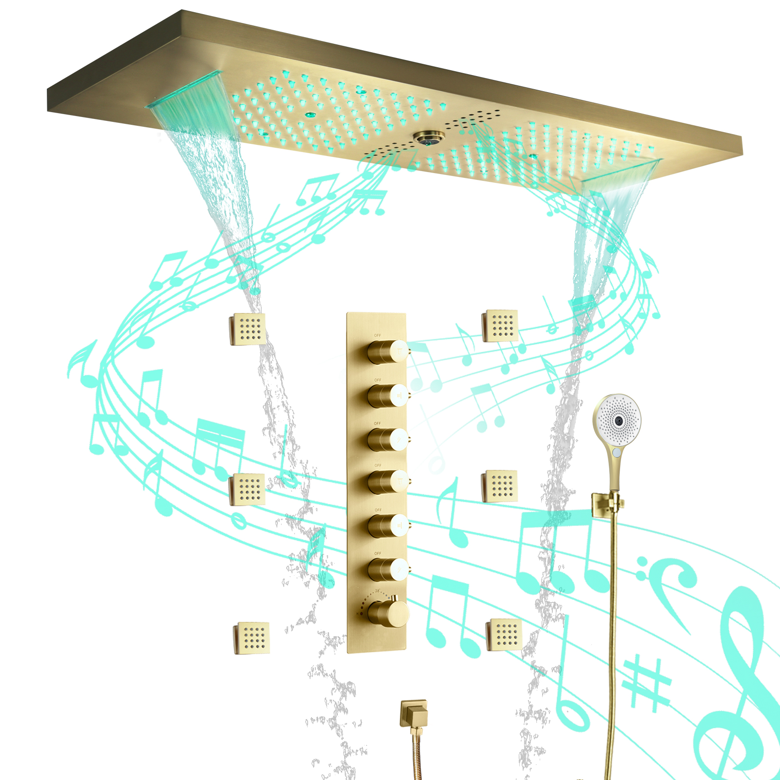 conjunto de chuveiro de efeito chuva dourado