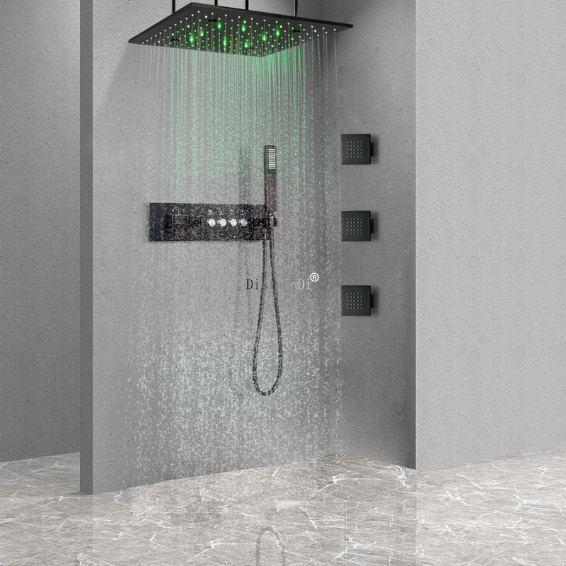 Led temperatura constante display digital torneira do chuveiro conjunto banheiro 16 Polegada chuva névoa led cabeça de chuveiro com jato massagem