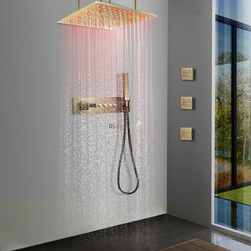 Banheiro luxuoso 40*40cm chuva névoa temperatura controlada colorido chuva led cabeça de chuveiro com display digital led