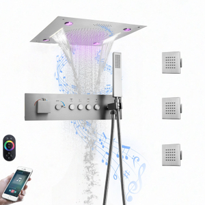 304 aço inoxidável 400*400mm led música cabeça de chuveiro embutido botão termostático corpo principal conjunto torneira do chuveiro do banheiro