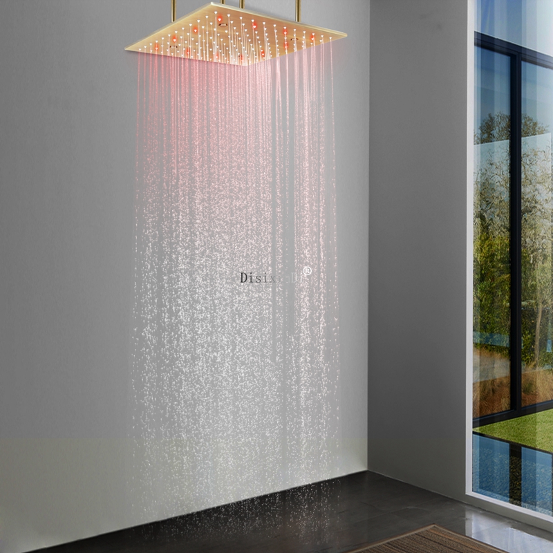 Estilo europeu 400*400mm cabeça de chuveiro do banheiro temperatura da água led chuveiro escondido chuva névoa led cor mudando cabeça de chuveiro
