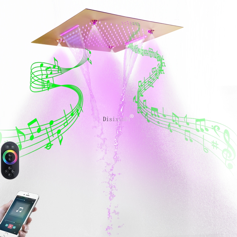 Cabeça de chuveiro led de aço inoxidável sus304, 20 cabeças, com alto-falantes musicais, chuva nebulosa e chuveiro tipo cascata, sistema de chuveiro embutido