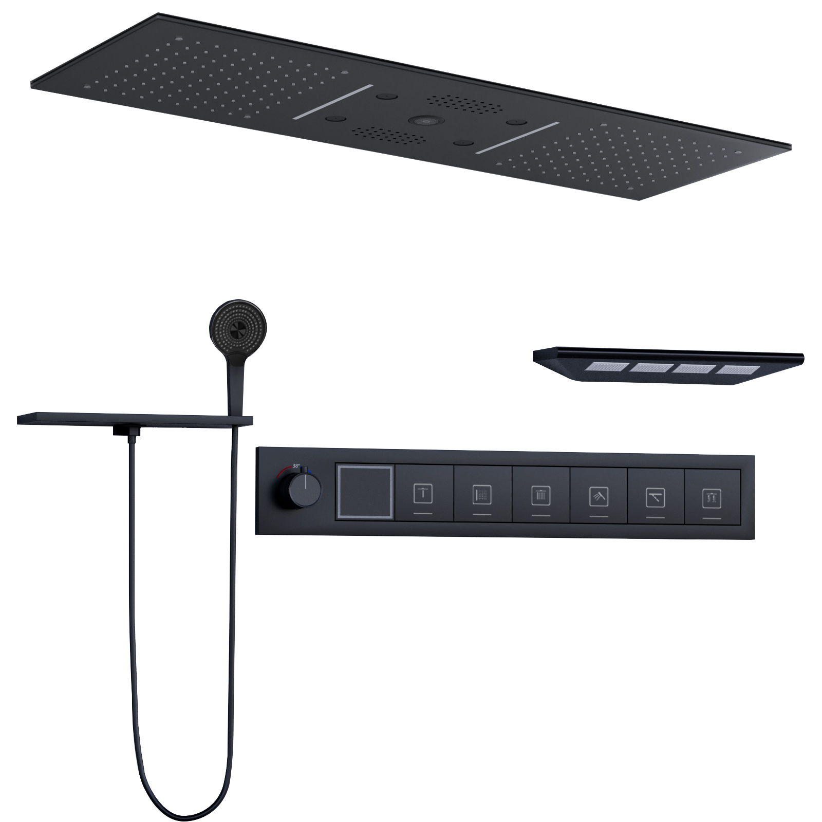 Preto recesso 36*12 Polegada música led cabeça de chuveiro do banheiro temperatura constante chuva cachoeira chuveiro massagem spa