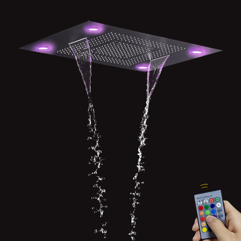 Preto fosco 80x60 cm misturador do chuveiro do banheiro com painel remoto de controle led chuvas chuveiro cachoeira atomização chuvas