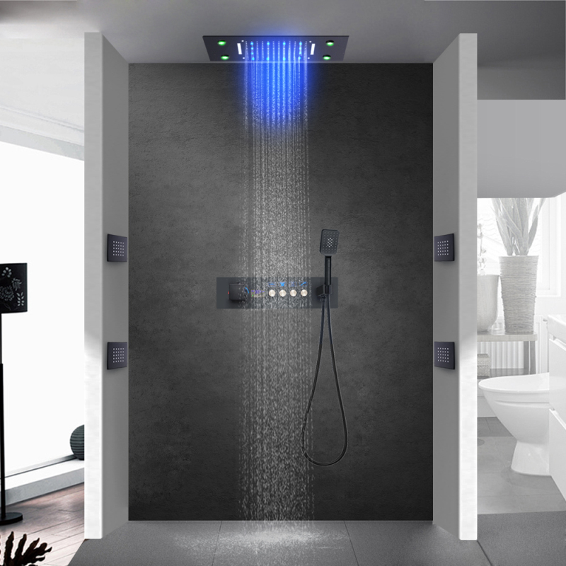 Conjunto misturador de chuveiro oculto para banheiro, 500*360mm, display digital led, painel de chuveiro, termostática, luxo, cabeça de chuveiro