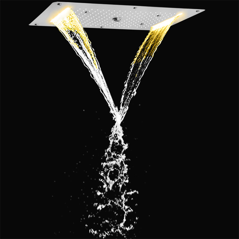 Níquel escovado 70X38 CM LED Chuveiro Banheiro Multifuncional Massagem Chuveiro Cachoeira Chuvas Bolha Atomizadora