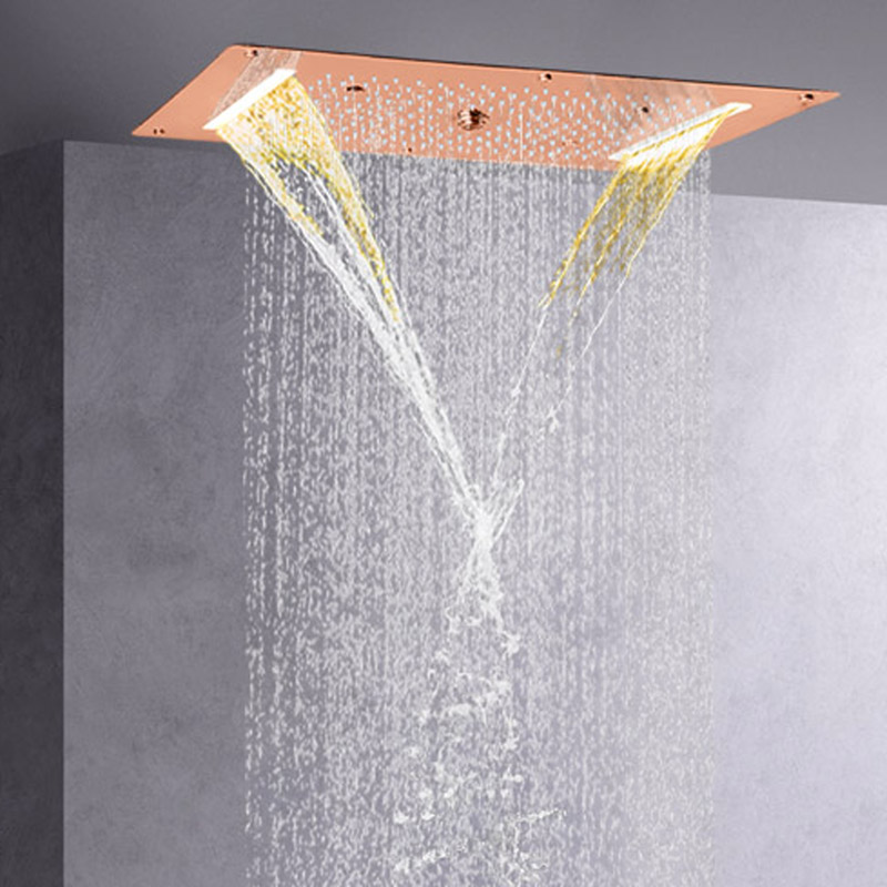Moda ouro rosa 70x38 cm cabeça de chuveiro chuva led banheiro multifuncional cachoeira bolha atomização chuvas