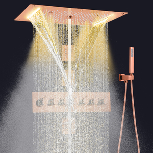Sistema de chuveiro termostático em ouro rosa, led, montagem na parede, teto, névoa, chuva, cascata, chuveiro, conjunto combinado