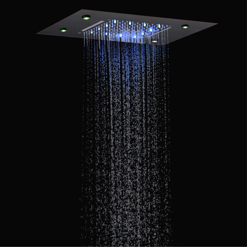 Óleo friccionado bronze 50x36 cm cabeça de chuveiro led banheiro bifuncional cachoeira chuvas com 3 mudança temperatura cor