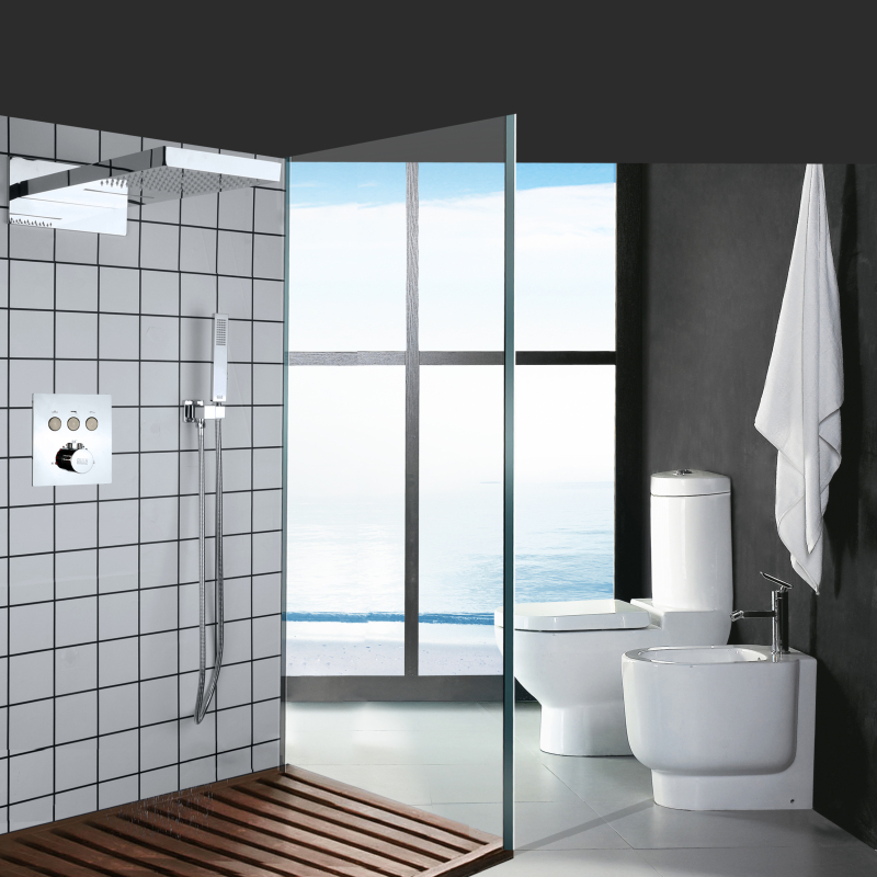 Misturador termostático cromado para chuveiro, 50x23cm, cascata, botão de pressão, sistemas de chuveiro, conjunto de torneira de banho