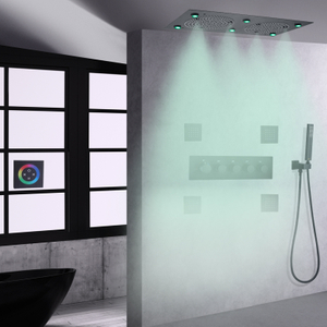 Preto fosco LED Banheiro Termostático Misturador de chuveiro Sistema de chuveiro de teto de chuva de alto fluxo