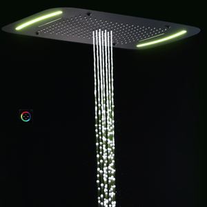 Cabeça de chuveiro preta fosca 71X43 CM com painel de controle LED Banheiro Chuvas Cachoeira Bolha de atomização