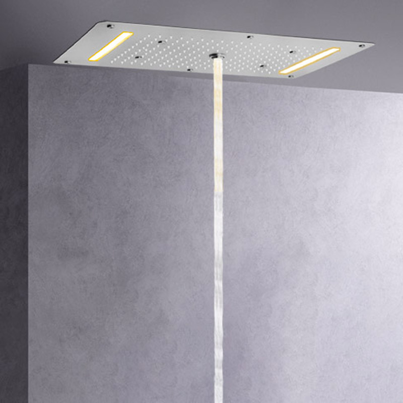 Níquel escovado 70X38 CM LED Torneiras de chuveiro Banheiro Cachoeira Chuvas Atomização Bolha Chuveiro multifuncional