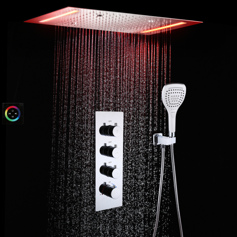 Conjunto de chuveiro do banheiro 500*360mm teto led cabeça de chuveiro embutido termostática torneira do chuveiro sistema de chuveiro ainfall