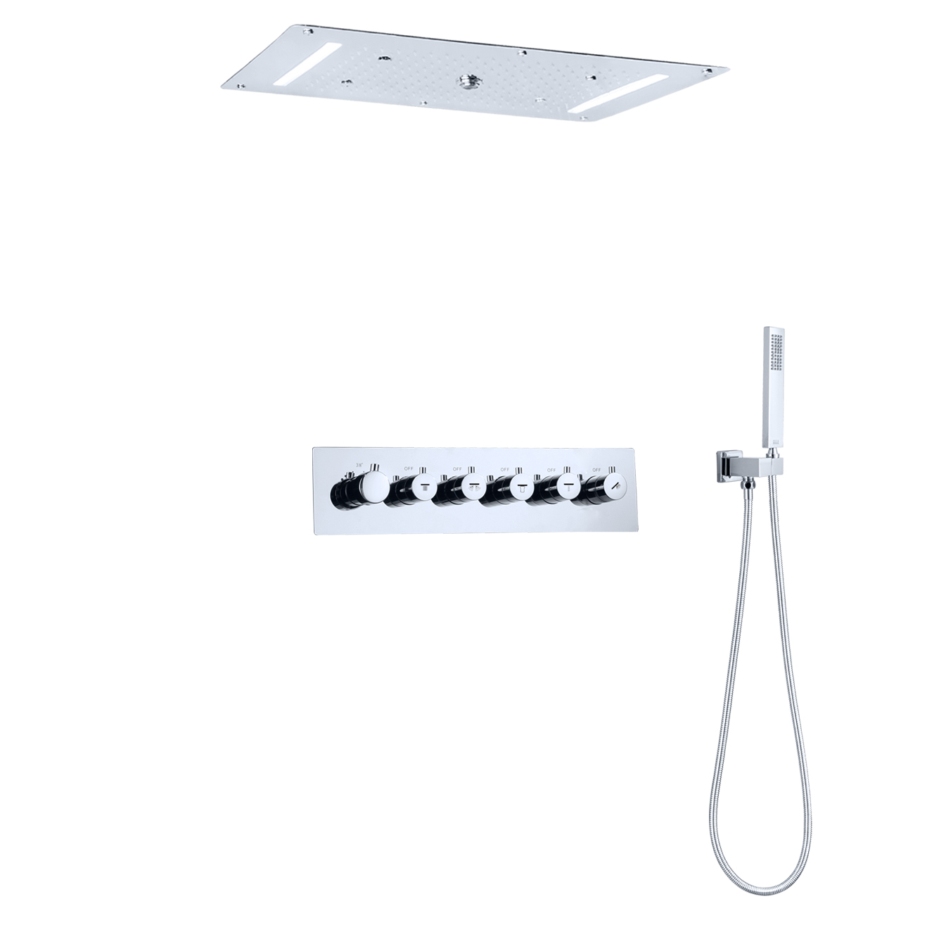 700X380MM SUS 304 Montado no Teto SPA Banheiro LED Névoa Termostática Spray Cachoeira Chuvas Conjunto de Cabeça de Chuveiro
