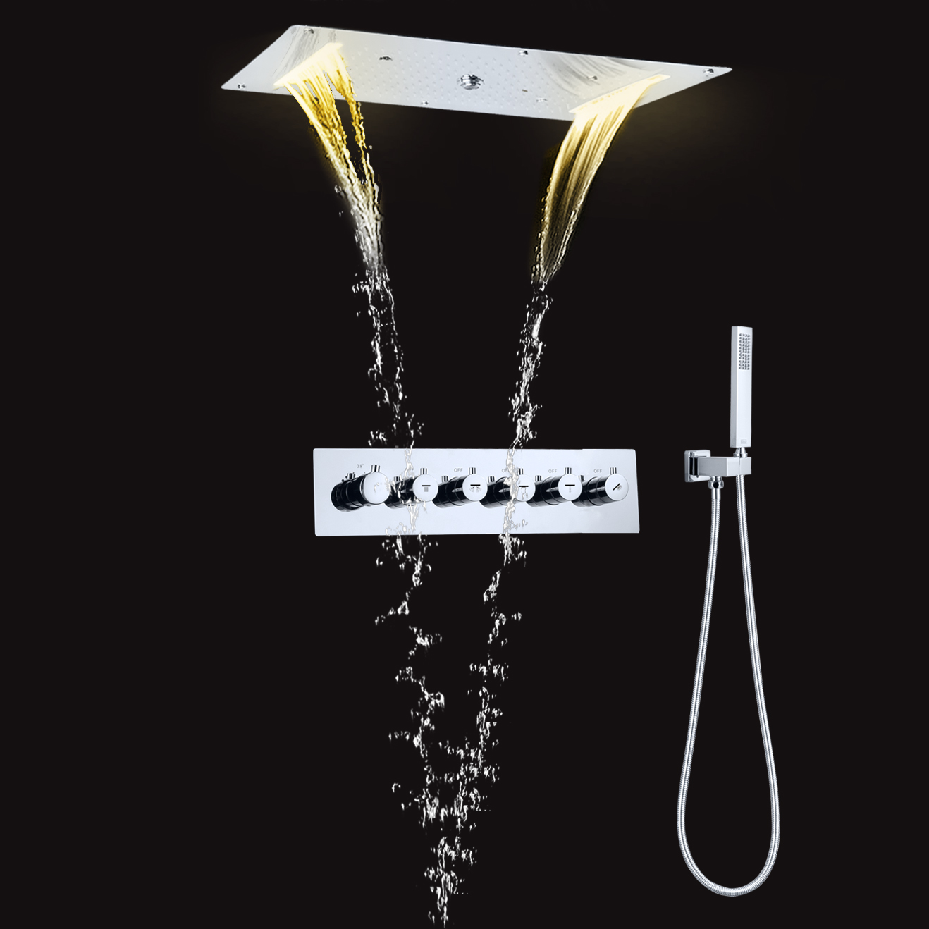 700X380MM SUS 304 Montado no Teto SPA Banheiro LED Névoa Termostática Spray Cachoeira Chuvas Conjunto de Cabeça de Chuveiro