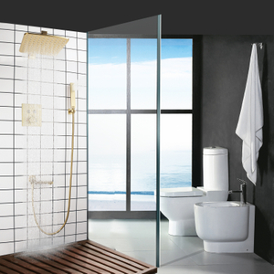 Conjunto de chuveiro oculto de ouro escovado, parede do banheiro, chuvas termostáticas, chuveiro de mão de alta pressão