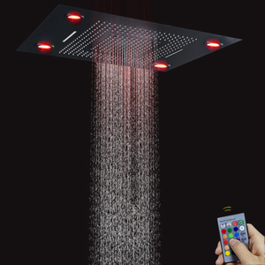 Preto fosco 80x60 cm topo-end cabeça de chuveiro do banheiro com controle remoto painel chuvas chuveiro cachoeira atomização chuvas