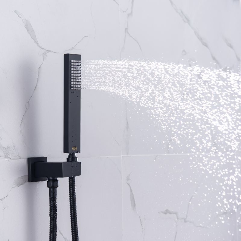 Cabeça de chuveiro de chuva com spray portátil de alça única sistema de chuveiro preto fosco para banheiro