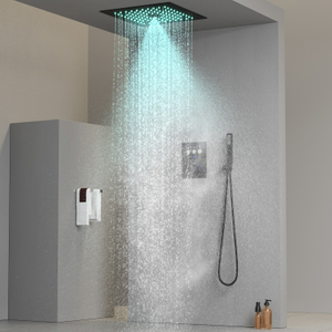 Conjunto de cabeça de chuveiro de chuva LED quadrado preto fosco Sistema de chuveiro termostático para banheiro