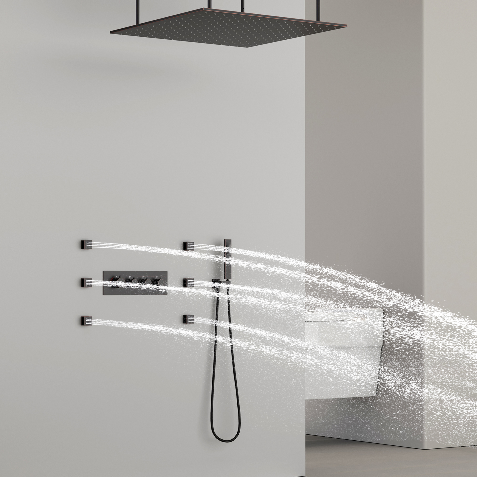 Conjunto de chuveiro de chuva para banheiro, cabeça de chuveiro LED, sistema de chuveiro quadrado de teto, temperatura constante inteligente