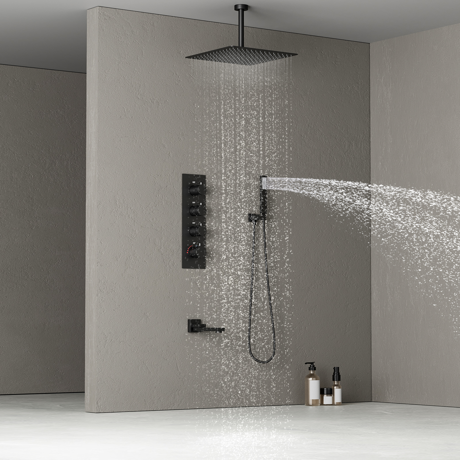 Banheiro preto chuveiro cabeça de chuva conjunto chuveiro termostático inteligente conjunto torneira