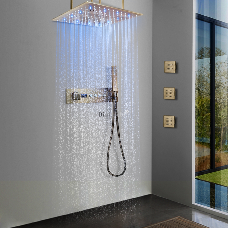 Banheiro luxuoso 40*40cm chuva névoa temperatura controlada colorido chuva led cabeça de chuveiro com display digital led