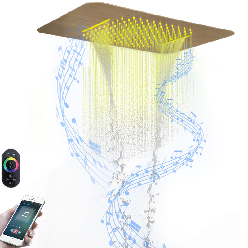 Acessórios para torneira do banheiro, 58*38cm, cabeça de chuveiro led com alto-falante musical, sistema de chuveiro tipo cascata de chuva embutido no teto
