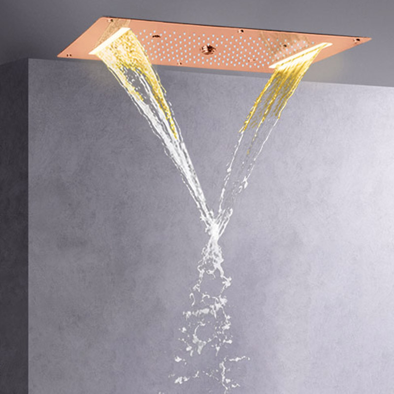 Moda ouro rosa 70x38 cm cabeça de chuveiro chuva led banheiro multifuncional cachoeira bolha atomização chuvas