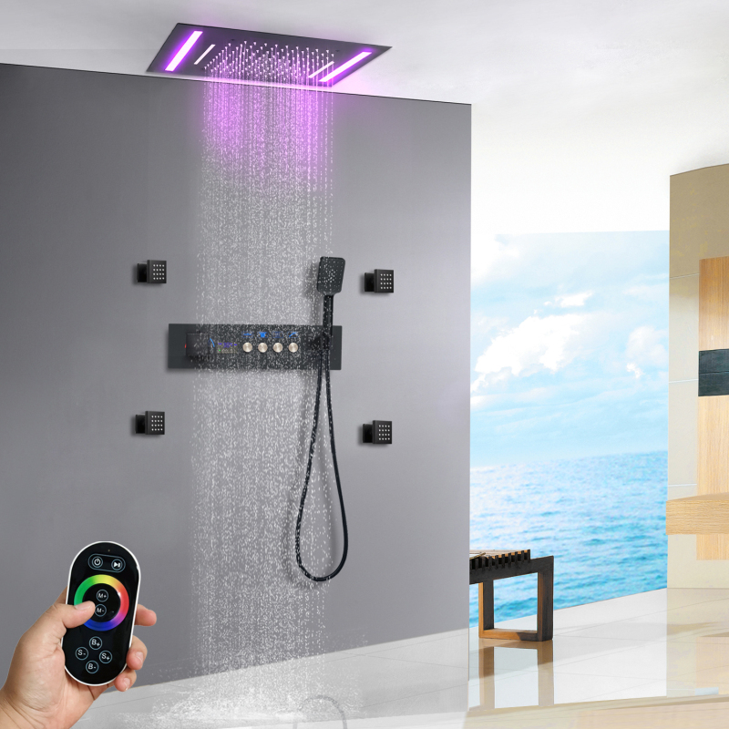 20*14 Polegada preto fosco sistema de chuveiro chuvas led temperatura constante display digital banheiro conjunto completo chuveiro