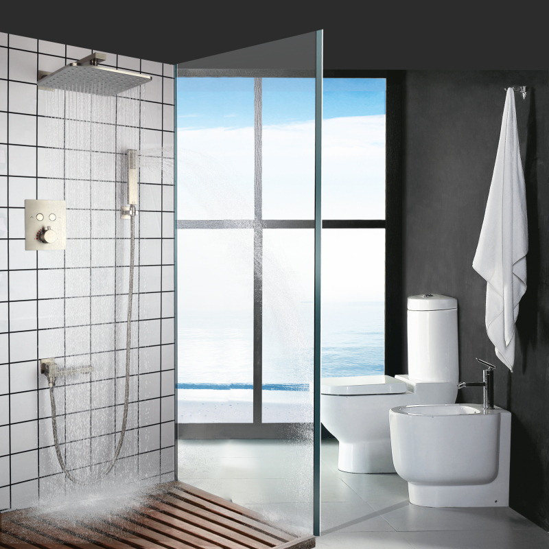 Conjunto de chuveiro de banho de níquel escovado 10 Polegada termostático 360 cabeça de chuveiro montado na parede chuveiro portátil de alta pressão