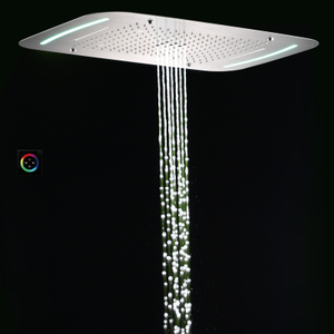 Cabeça de chuveiro de níquel escovado 71X43 CM Top-end Banheiro Chuvas Cachoeira Bolha de atomização com painel de controle LED