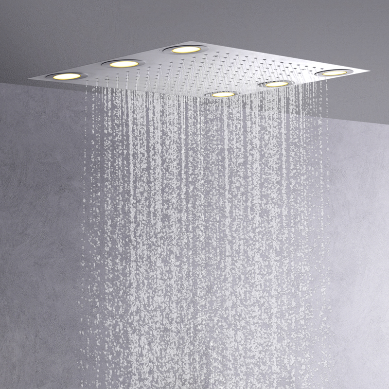 Vendas quentes níquel escovado 50x36 cm torneiras de chuveiro led banheiro chuveiro escondido