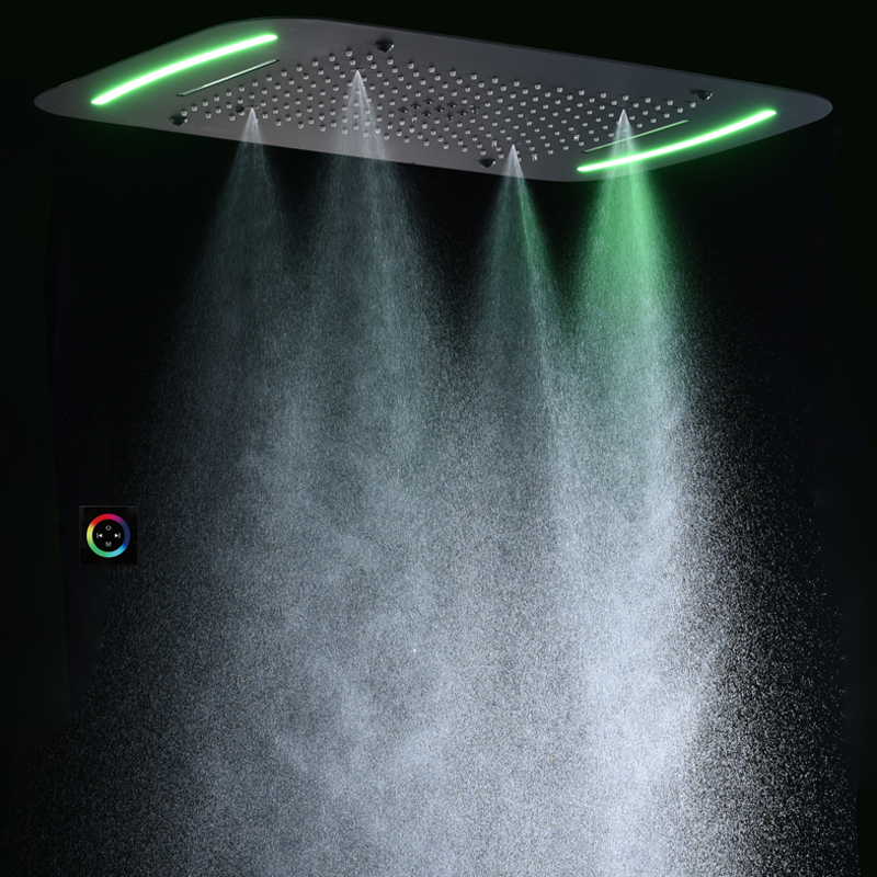 Preto fosco 71x43 cm cabeça de chuveiro com painel de controle led banheiro cachoeira chuvas atomização bolha spa chuveiro
