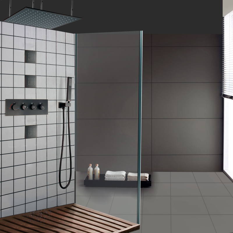 Óleo friccionado bronze sistema de chuveiro chuvas termostática conjunto 16 Polegada led chuveiros do banheiro conjunto combinação com chuveiro mão