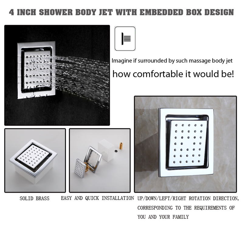 Cabeça de chuveiro polida cromada 4 tamanhos, chuveiro de spray lateral para instalação na parede do banheiro ajustável com caixa embutida