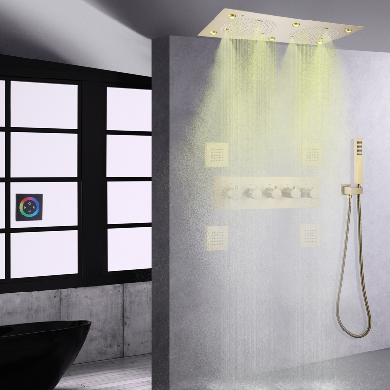 Sistema de chuveiro do banheiro conjunto de cabeça dupla montado na parede led cabeça de chuveiro termostática conjunto de chuveiro de banho